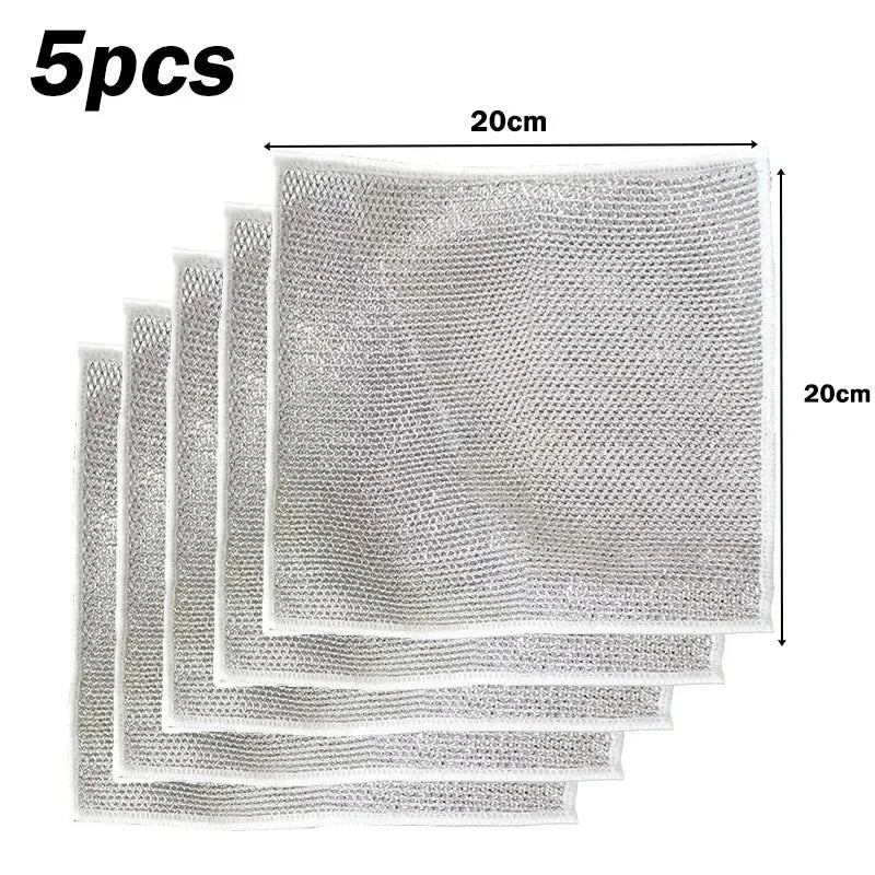 Household Cleaning Brushes 3/5/10PCS Silver Cleaning Cloth Magic Dish Towel All for Kitchen and Home Scrub Daddy Rust Removal Peaceful Pleasures Health and Wellness 5 PCS Single Layer