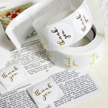Thank You For The Stickers Stickers Pink And Black Hot Stamping Sealing Envelope Gift, Wedding Roll Up And Circular Shape Peaceful Pleasures Health and Wellness WHITE 25mm 500 stickers