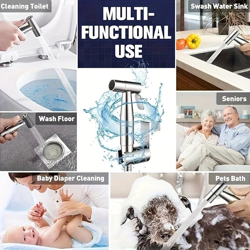 High-Pressure Handheld Shower Kit | Stainless Steel + 4.8ft Hose