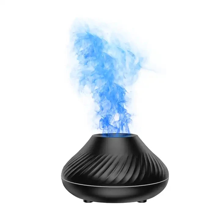 Flame Aroma Diffuser Humidifier With Colorful Essential Oil Diffuser 7 Color LED Light Portable Desktop Air Humidifier Peaceful Pleasures Health and Wellness Black USB