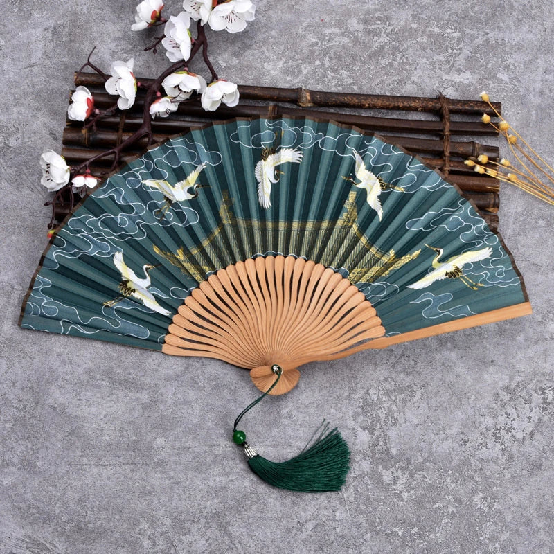 Chinese Folding Hand Fan | Bamboo Fabric Dance & Hanfu Fan