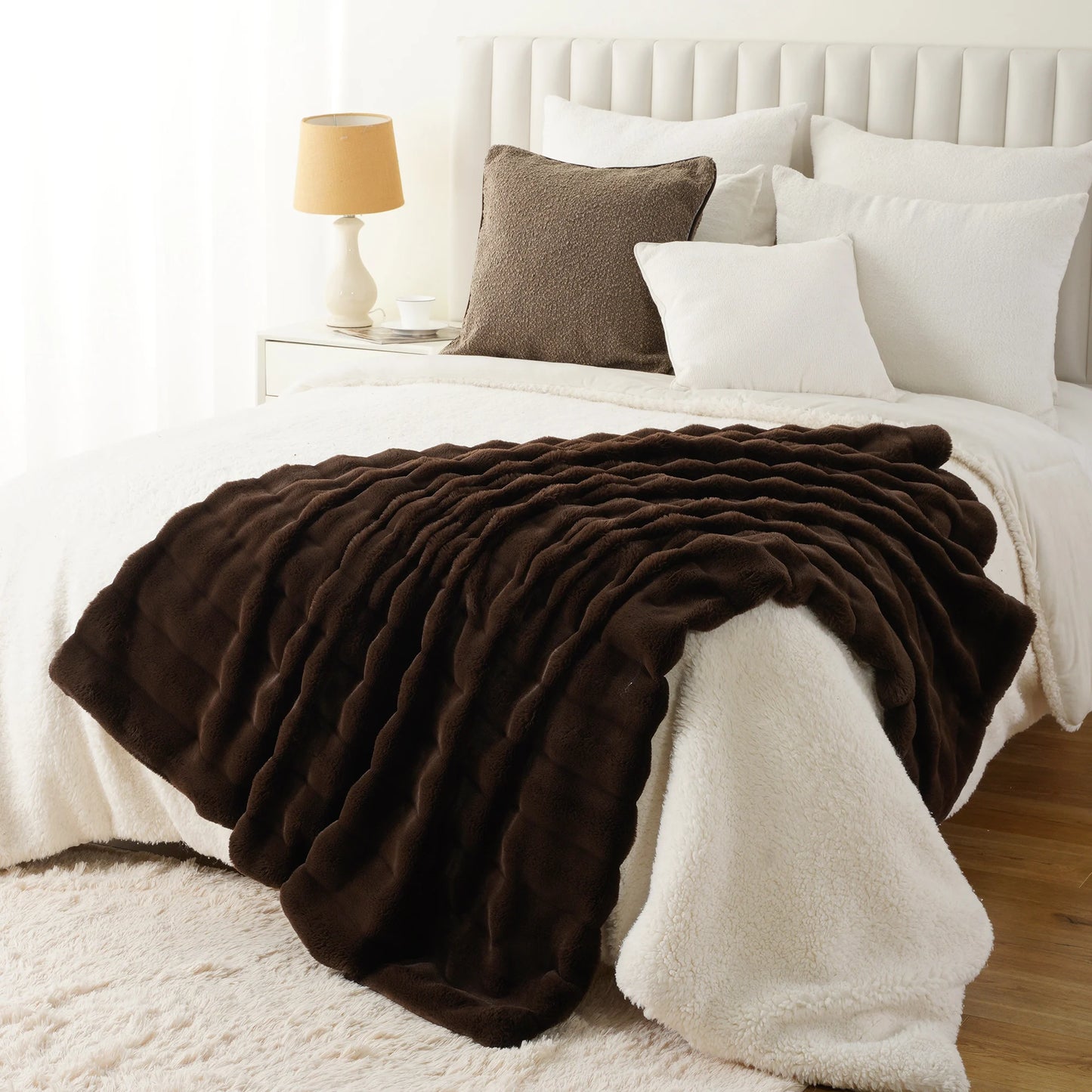 Battilo Faux Fur Throw Blanket ,Faux Rabbit Fur Blanket ,Fluffy Plush Thick Blankets for Bed Sofa,Soft Cozy Fuzzy Mink Blanket Peaceful Pleasures Health and Wellness