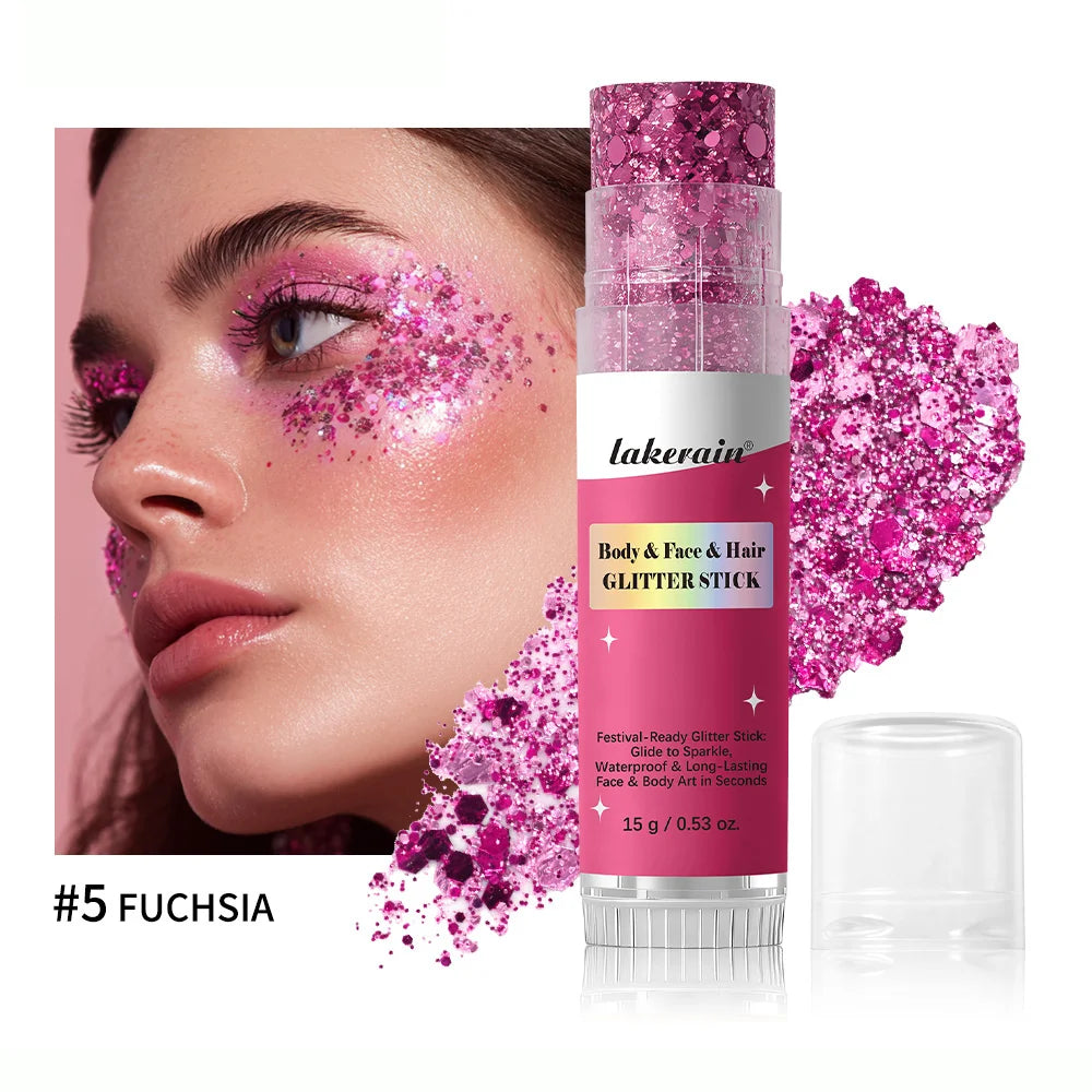 Shiny Glitter Gel Stick Highlighter, Sparkling Sequins Pearl White Pink Eyeshadow, Face Body Brighten Makeup for Stage & Daily L Peaceful Pleasures Health and Wellness 5Fuchsia