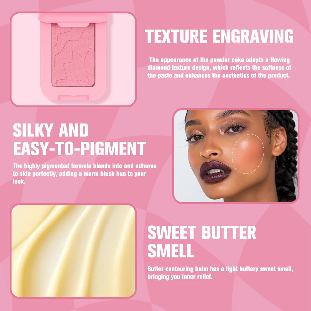 Lakerain Butter Blush High Color Rendering Brightening Makeup Long-lasting Makeup Effect Waterproof Sweat-proof Butter Blush Peaceful Pleasures Health and Wellness