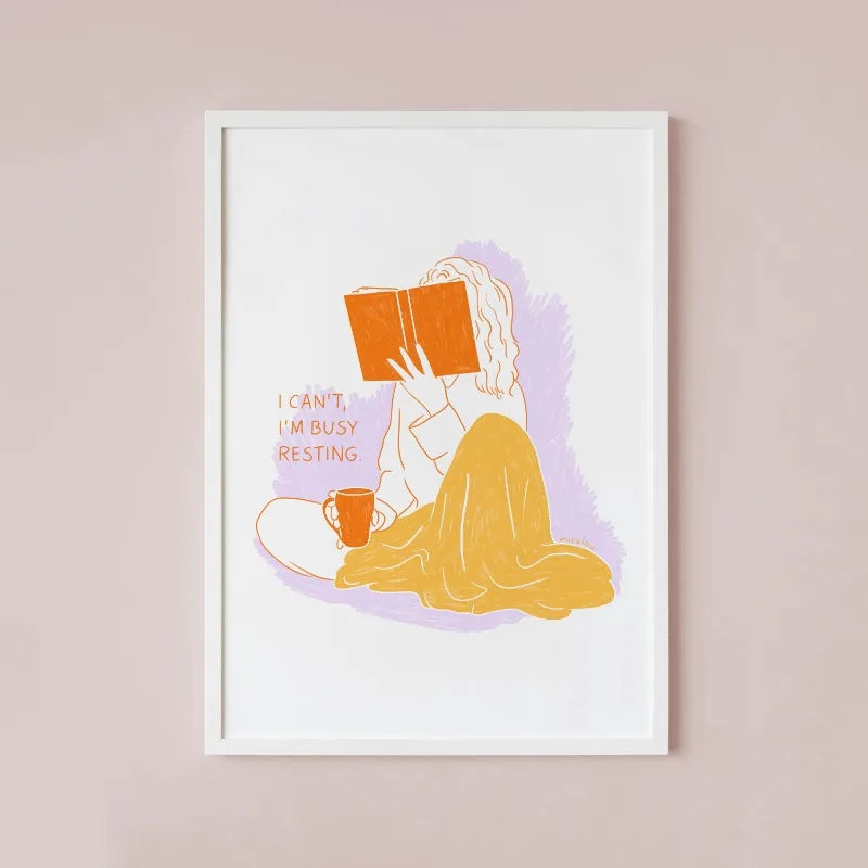 Modern Minimalist Line Girl Illustration Poster Girly Busy Resting Reading Book Canvas Painting Wall Art Living Room Home Dec Peaceful Pleasures Health and Wellness