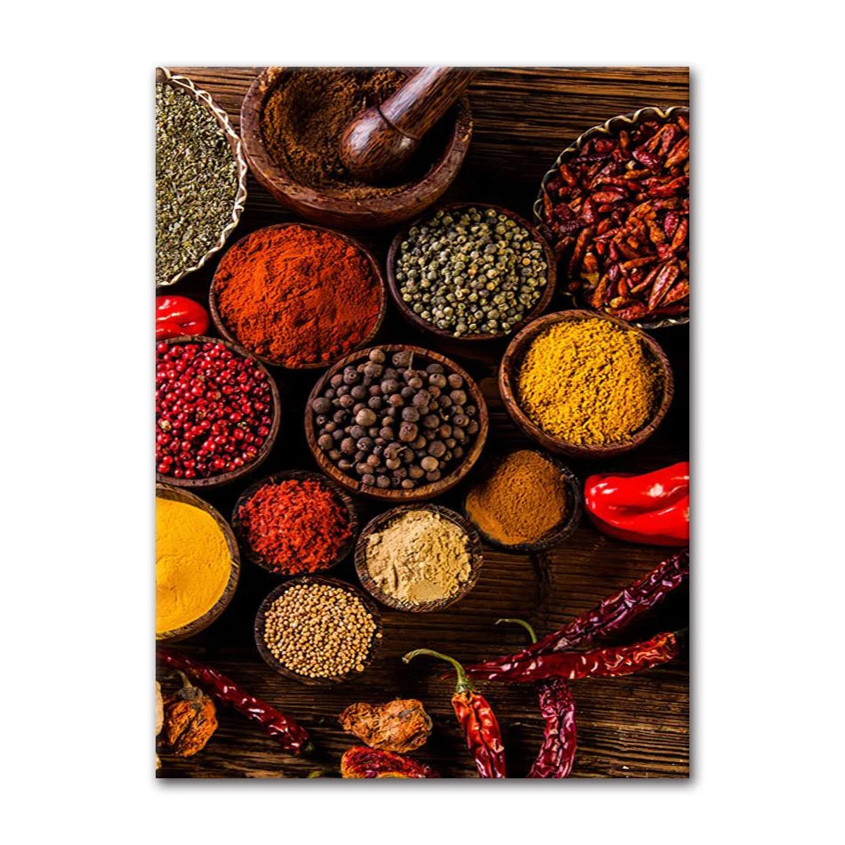 Spices Peppers Herbs Kitchen Canvas Wall Art | HD Unframed Print