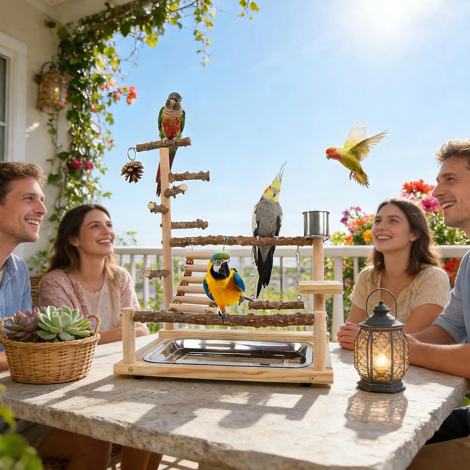 Wooden Bird Playstand Perch | Cockatiel Conure Lovebird Gym Bird Playstand Peaceful Pleasures Health and Wellness