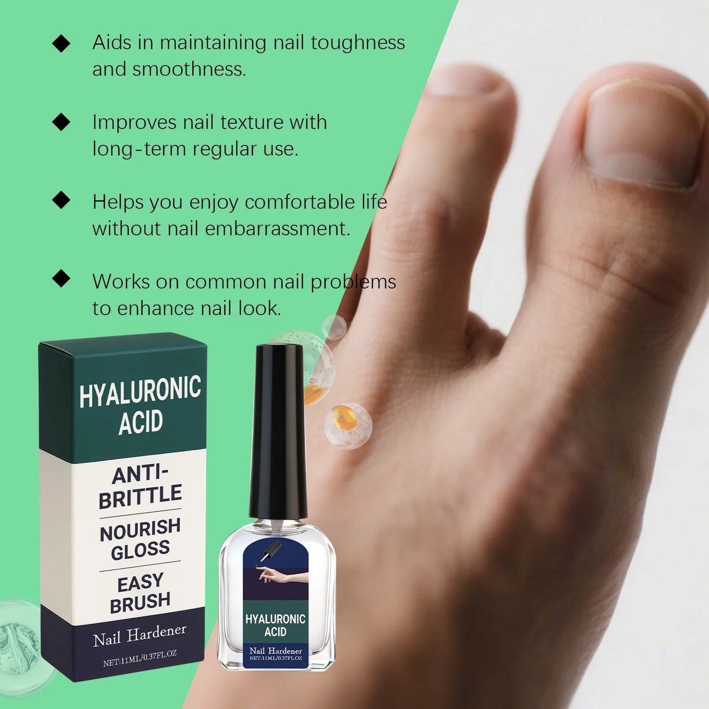 Hyaluronic Acid Nail Strengthening Drops Nourish Brittle Hands Feet Nails Repair Breakage Boost Nails Gloss Growth Nail Hardener Peaceful Pleasures Health and Wellness
