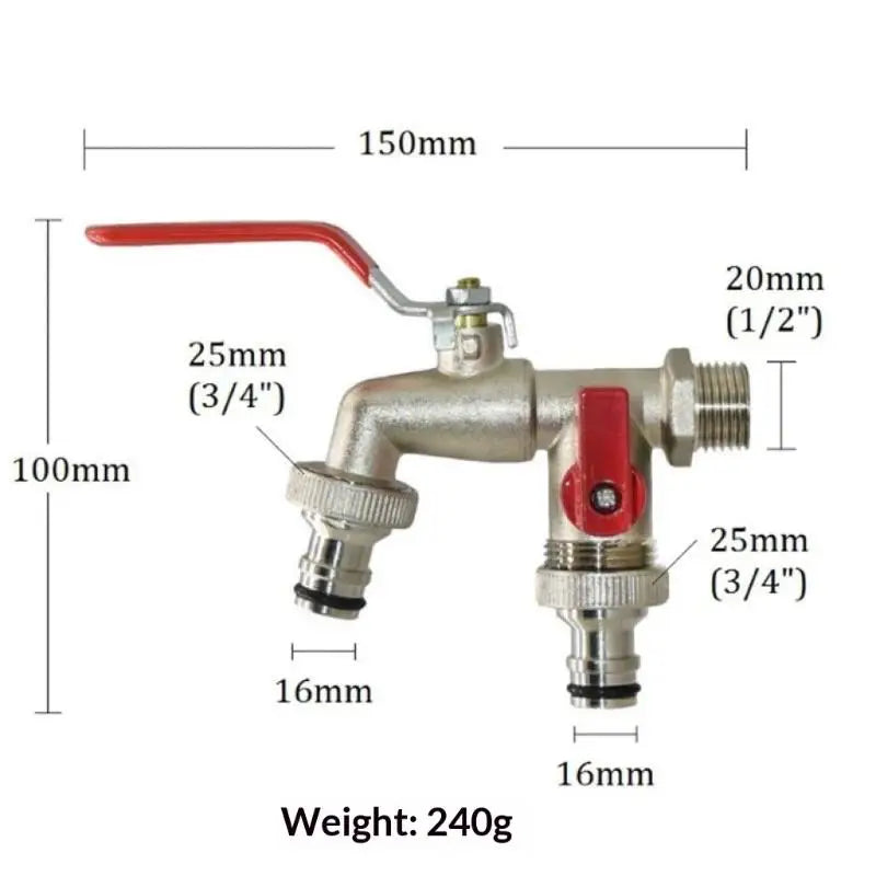 1Pcs 1/2'' 3/4'' IBC Water Tank Connector Garden Hose Tap Faucet Adapter With 2 Outlets Irrigation Joint Replacement Fitting Peaceful Pleasures Health and Wellness