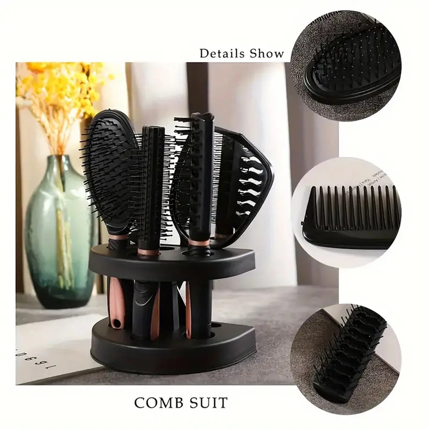 5-Pack Comb Brush Set Professional Massage Comb Cosmetic Hair Styling Tool Set With Mirror Hair Brush Holder Peaceful Pleasures Health and Wellness