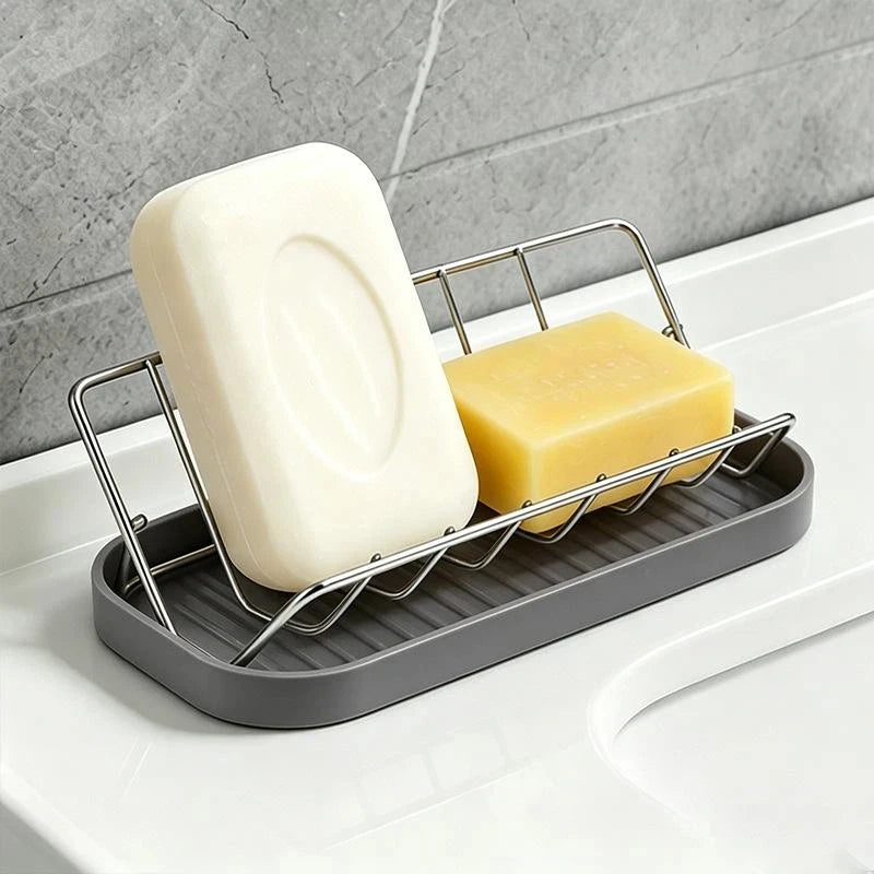 New Bathroom Countertop Soap Holder Soap Storage Draining Rack & Kitchen Sponge Storage Rack Durable Easy To Clean Organizer Peaceful Pleasures Health and Wellness 1 Gray