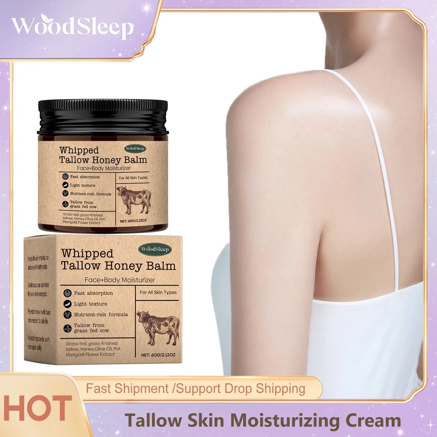 Whipped Beef Tallow & Honey Face Body Cream | WOODSLEEP 60g