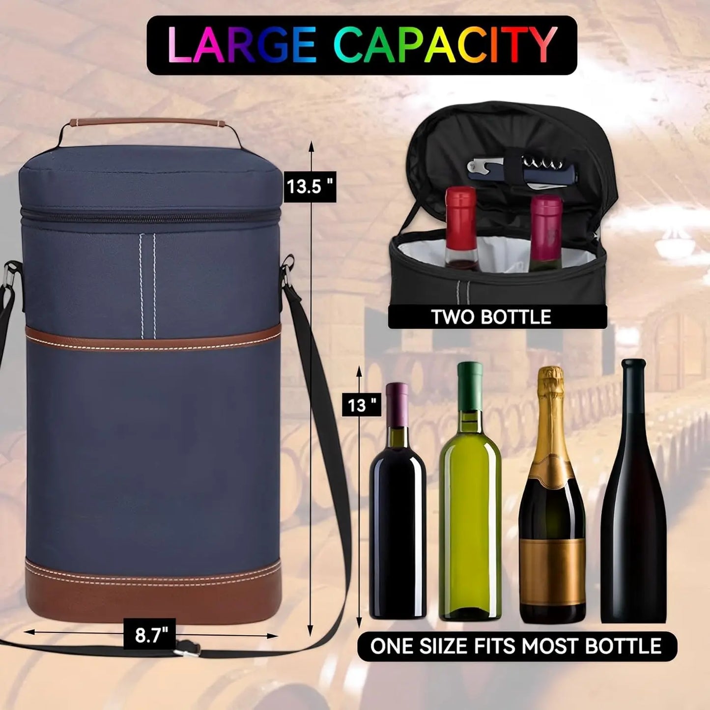 Soft Cooler Wine Bottle Insulated Bag for Wine Thermal 2 Drink Bottle 750ml Beer Outdoor Bag for Travel Carrier Tote Wine Glass Peaceful Pleasures Health and Wellness