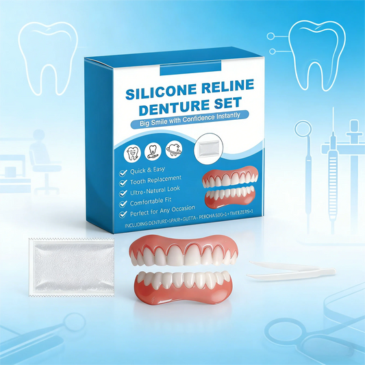 Silicone Reline Denture Set Soft Denture Reline Kit Upper and Lower Set Easy Use Natural False Teeth Soft Comfortable Oral Care Peaceful Pleasures Health and Wellness