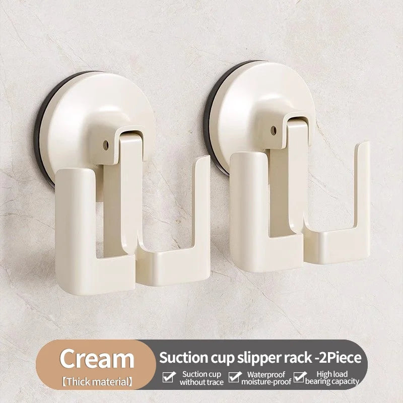 No-Drill Suction Cup Aluminum Bathroom Slipper Rack & Hook