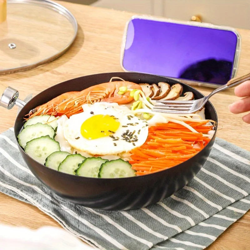 26cm Traditional Cast Iron Flat-Bottom Wok & Fry Pan – Gas & Induction Compatible, No Lid