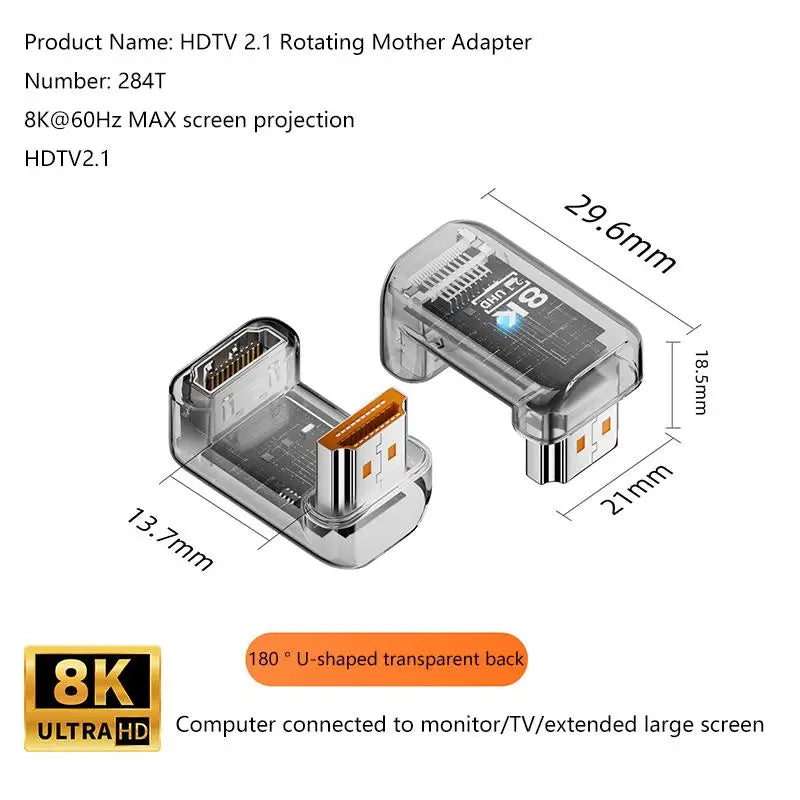 HDMI 2.1 Male to Female Adapter 8K@60Hz – 90/270/360° Angle