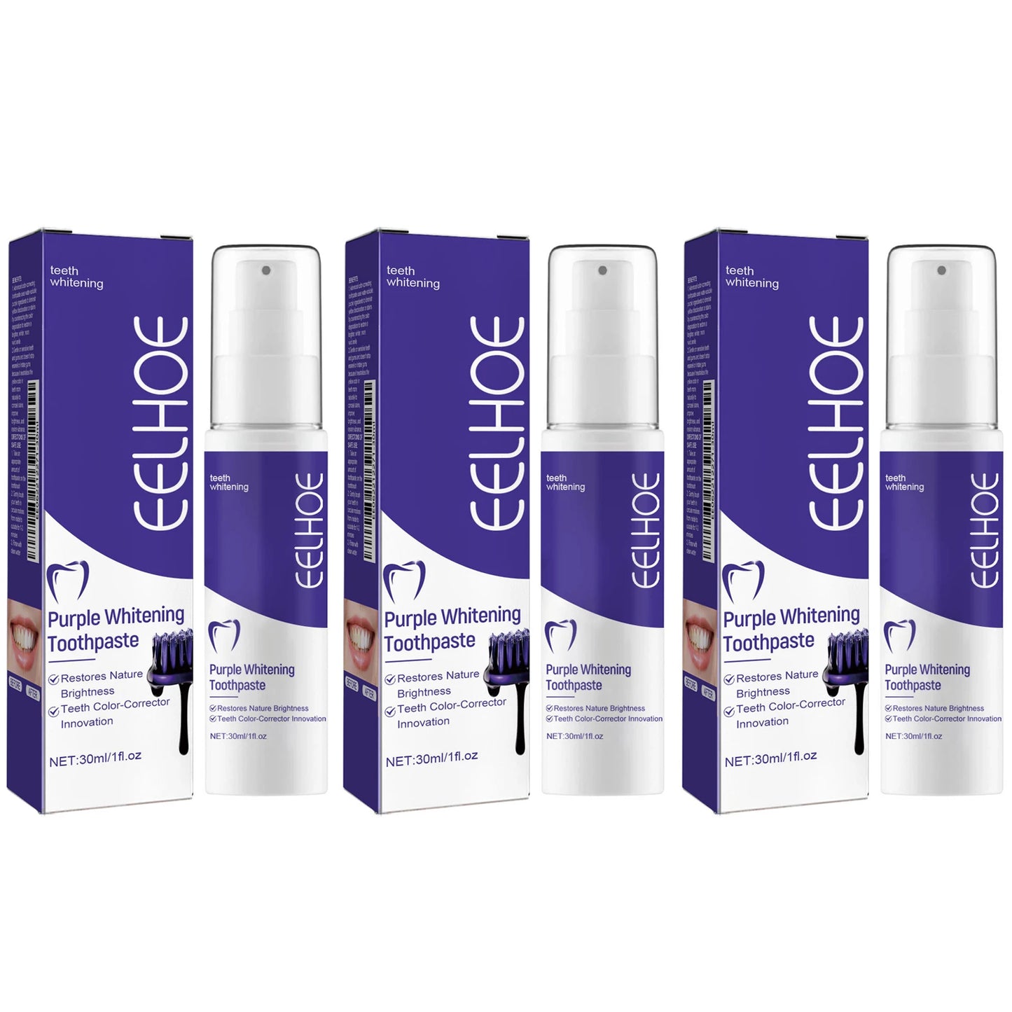 Eelhoe Purple Whitening Toothpaste | Remove Plaque & Stains 30ml Whitening Toothpaste Peaceful Pleasures Health and Wellness 3 x 30ml Boxed