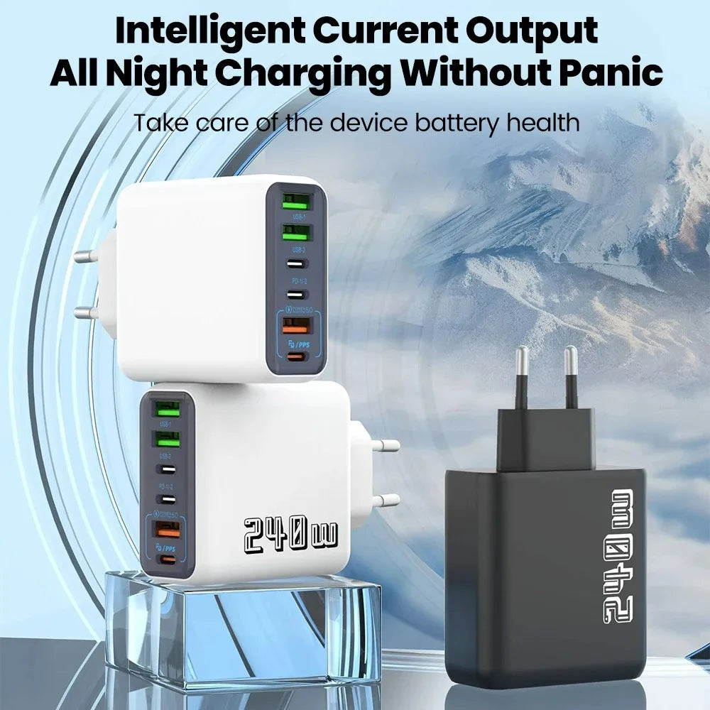 240W 6-in-1 USB-C Wall Charger | Quick Charge 3.0 Travel