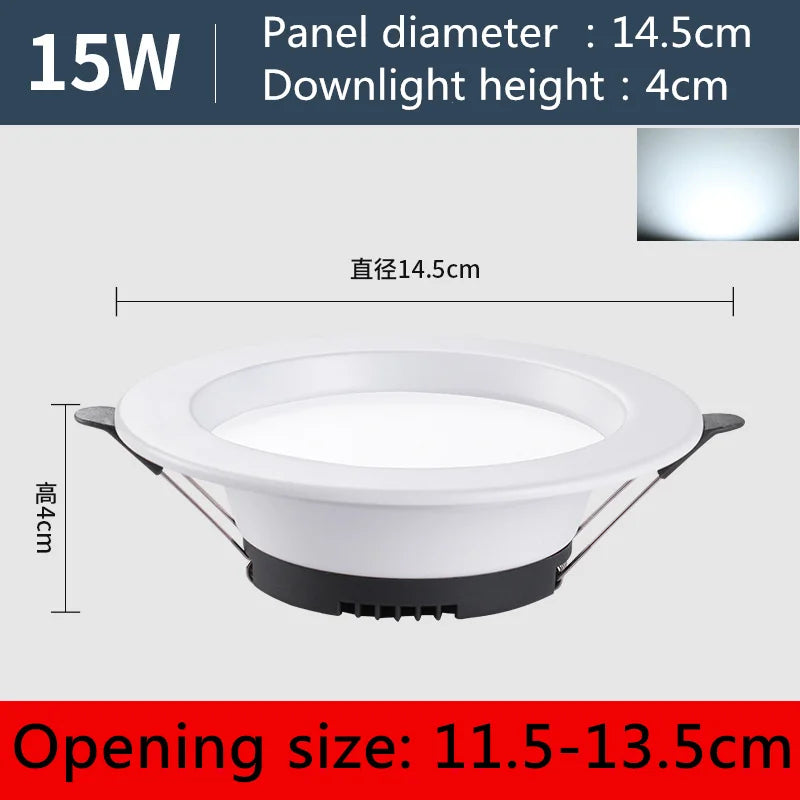 Slim Recessed LED Downlight 6W–20W AC220V | High CRI Ceiling Spot
