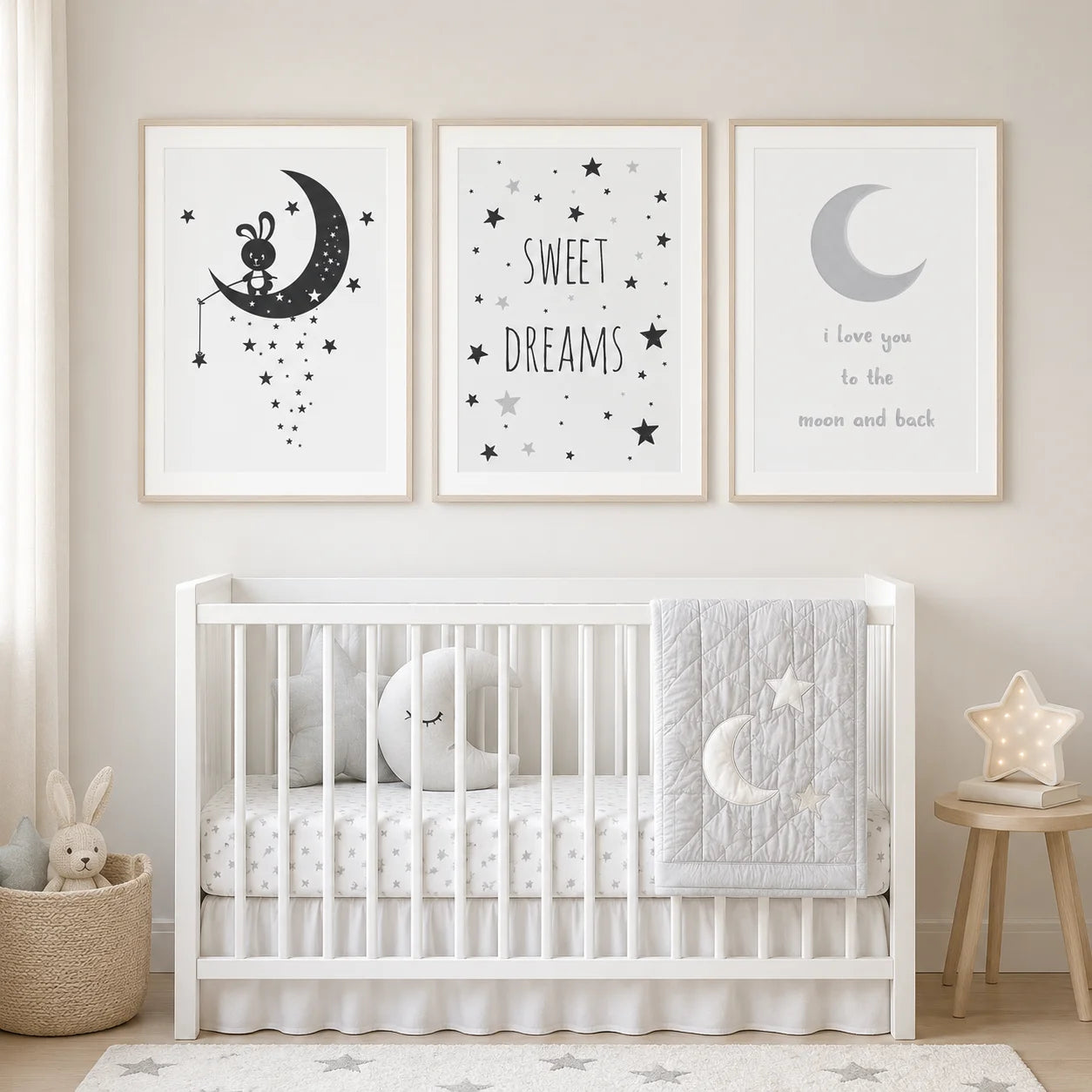 Black White Moon Star Nursery Canvas Wall Art – Kids Room Nursery Canvas Print Peaceful Pleasures Health and Wellness