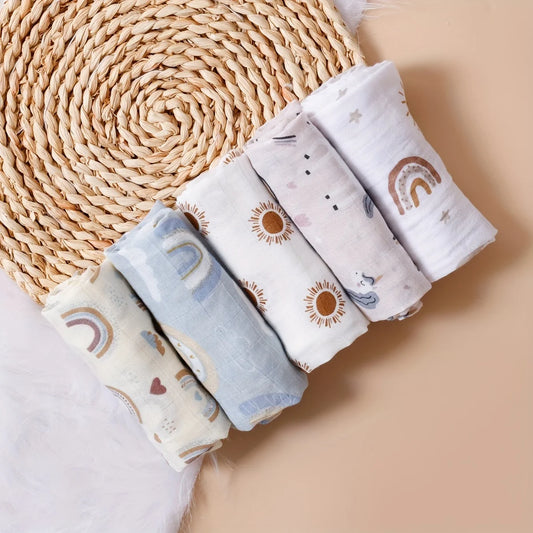 HappyFlute Bamboo Cotton Muslin Baby Cloths 5-Pack 60x60cm Baby Muslin Cloths Peaceful Pleasures Health and Wellness CP03 60X60CM