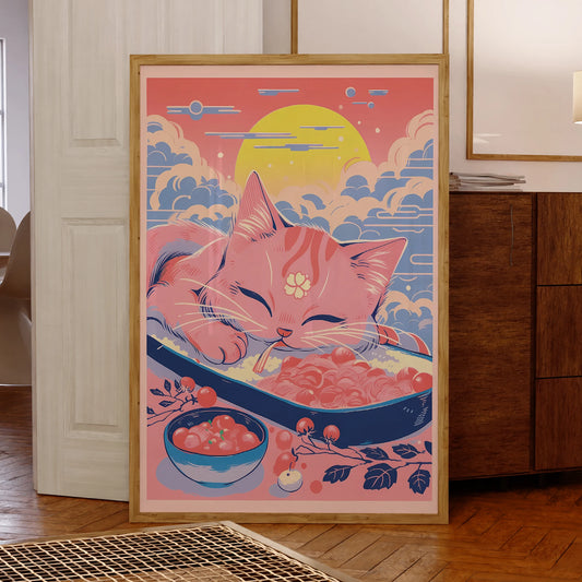 Playful Cat Blue Canvas Wall Art Print | Aluminum Frame Framed Canvas Print Peaceful Pleasures Health and Wellness