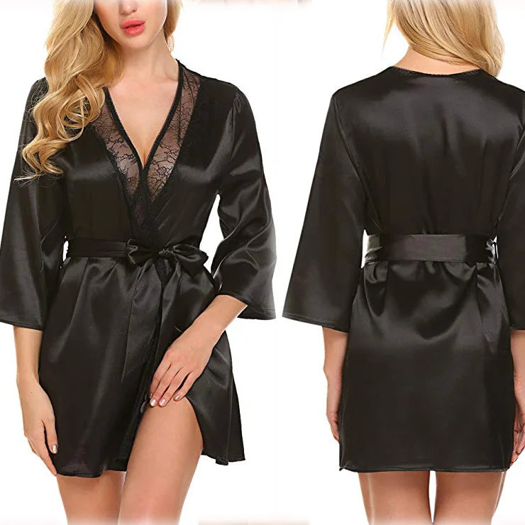 Cross-border supply Best-selling foreign trade underwear Plus-size lace robe set direct from the manufacturer Peaceful Pleasures Health and Wellness Black S