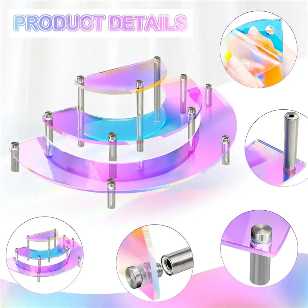 3-Tier Rainbow Acrylic Half Moon Display Stand & Organizer