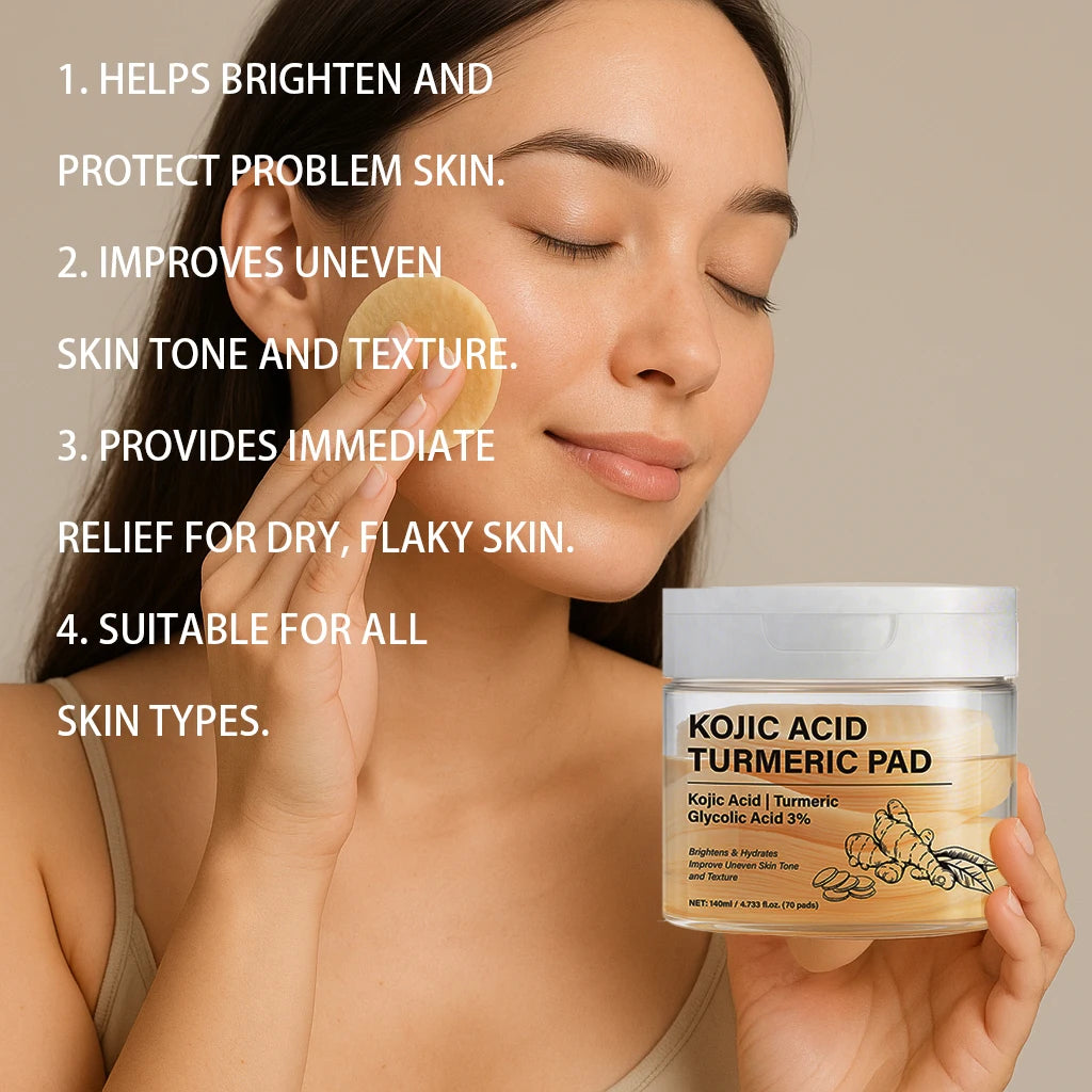 Kojic Acid Turmeric Clarifying Toner Pad & Use After Spot Care, Soothing & Moisturizing with Turmeric, Niacinamide,70 Pads Peaceful Pleasures Health and Wellness