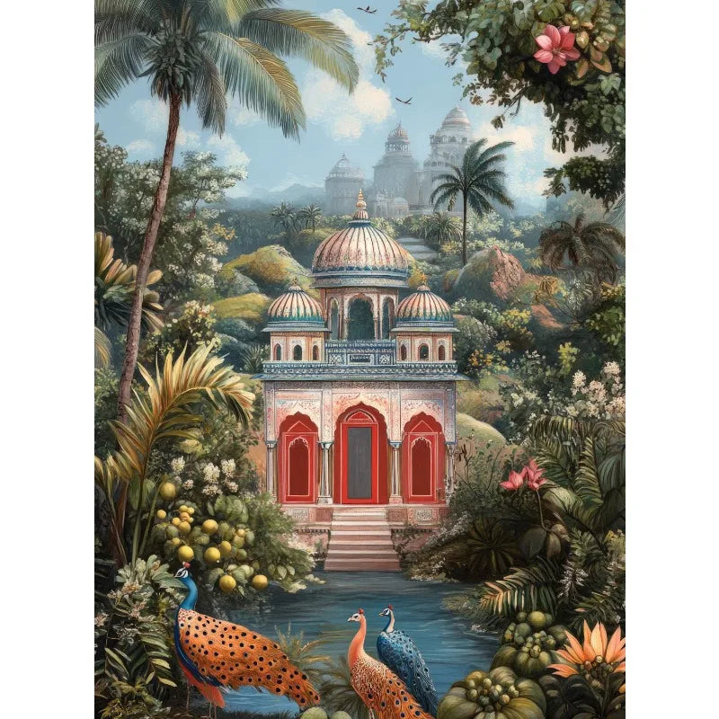 Hindu God Forest Temple Canvas Wall Art | Spiritual Indian Decor