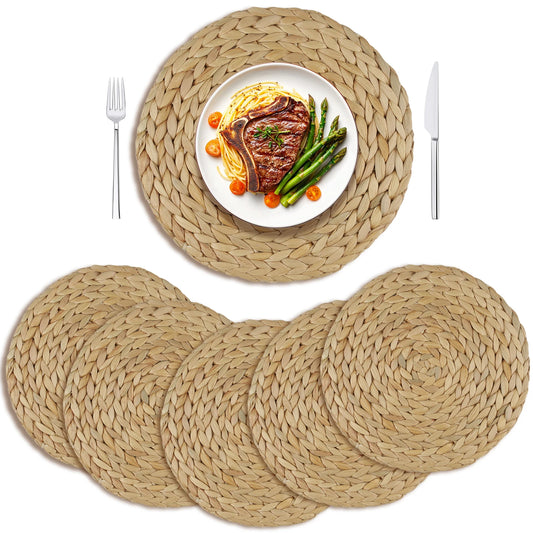 Set of 6 30cm Round Handwoven Rattan Placemats Heat Insulation Natural Wicker Woven Table Pot Mats For Dining Home Wedding Decor Peaceful Pleasures Health and Wellness 6pc A 30cm