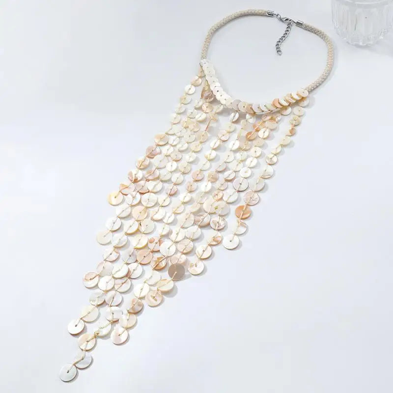 Handmade Shell Tassel Necklace – Beaded Multi-Layer Beach Style