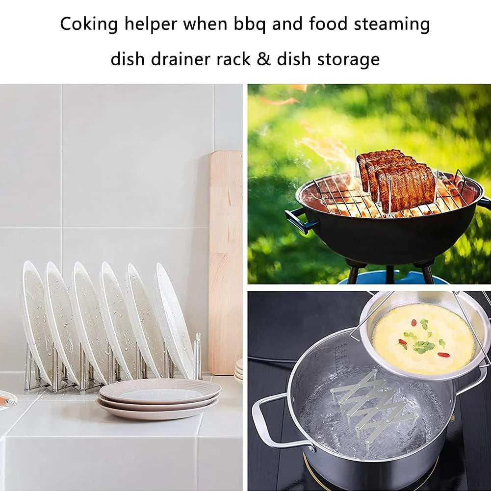 Stainless Steel Dish Rack - Adjustable Kitchen Drainer, Foldable Utensil Holder for Dishes, Cups, Pots & Lids | Space Saving Peaceful Pleasures Health and Wellness