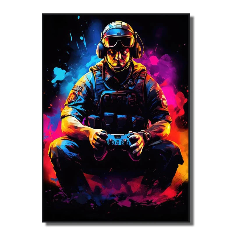 Neon Red Video Game Character Canvas Wall Art | Unframed Poster