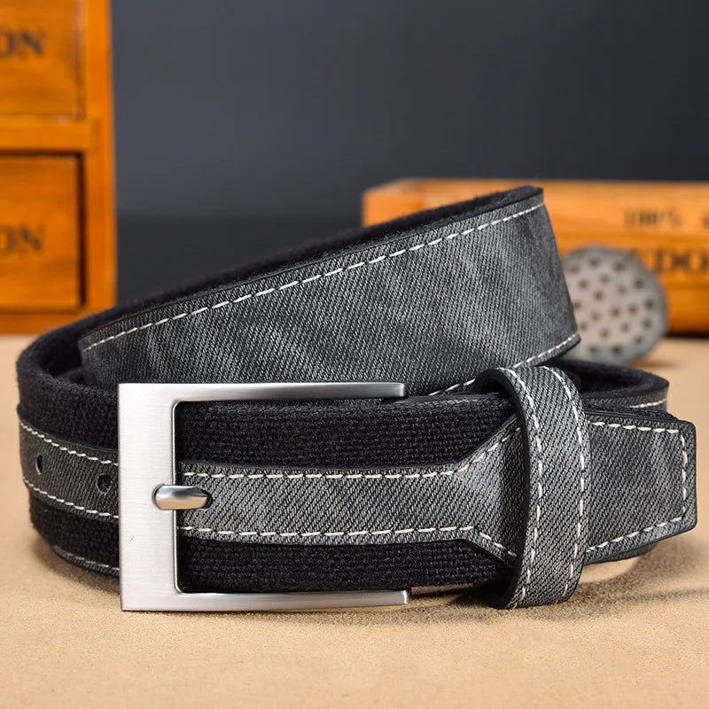 Men's Canvas & Faux Leather Hybrid Belt | Casual Everyday Style Men's Casual Belt Peaceful Pleasures Health and Wellness