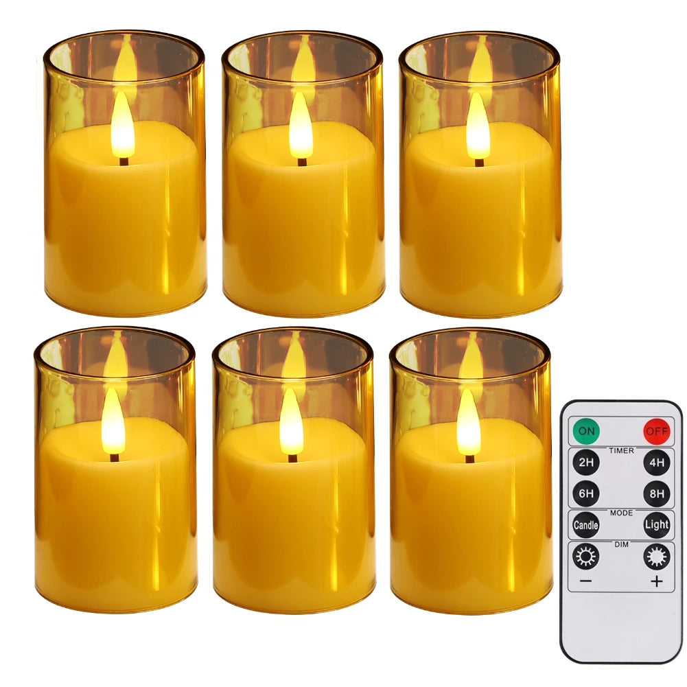 Flickering Flameless LED Pillar Candle Lights with Remote & Embedded Star String for Wishing Wedding Christmas Party Home Decor Peaceful Pleasures Health and Wellness 6pcs Gold set 5 set