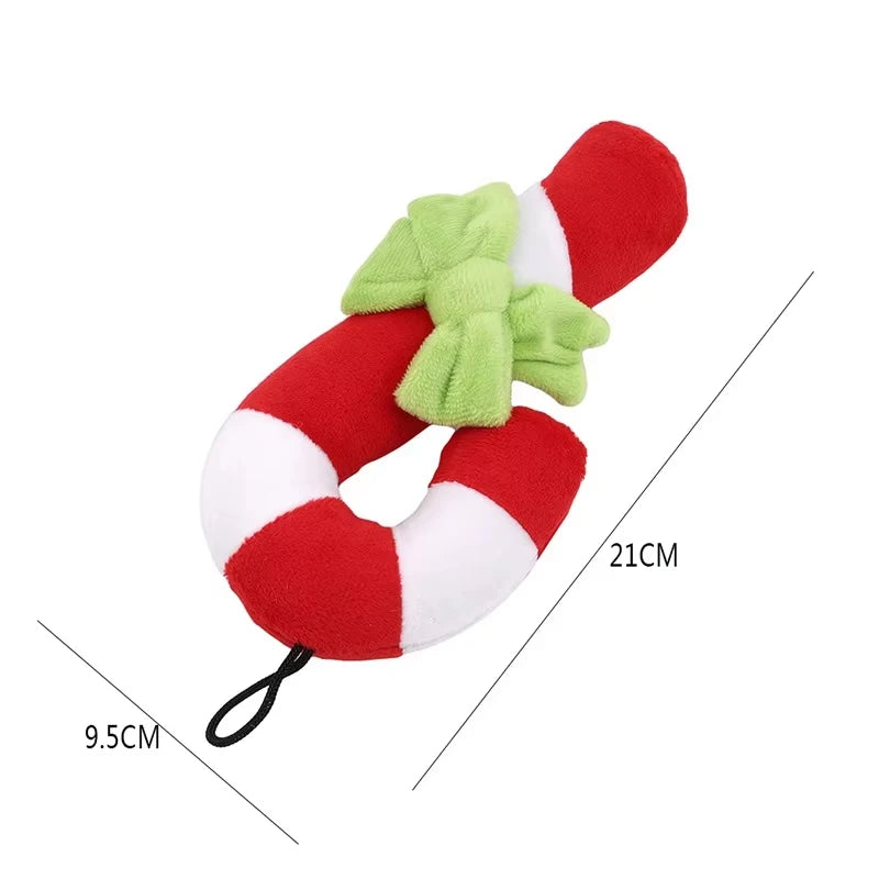 1Pcs Red Christmas Candy Squeaky Plush Sounding Dog Toy For Puppy Holiday Party French Bulldog Terrier Chihuahua Peaceful Pleasures Health and Wellness