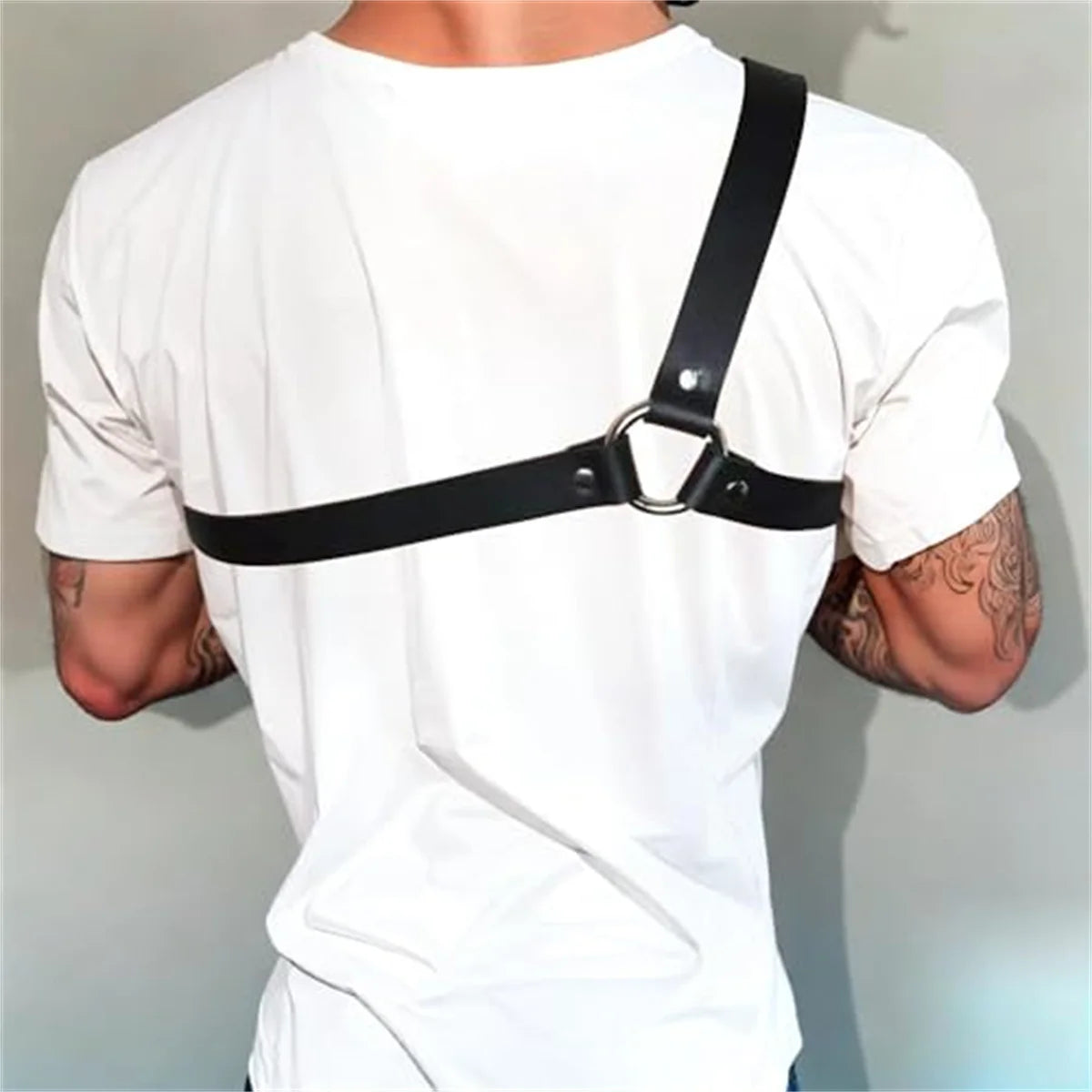 Gothic Men Leather Suspenders Belt Men's Black Single Shoulder