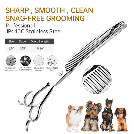 Dog Scissors for Grooming Stainless 8" Professional Pet Scissors Curved Chunker Scissors for Groomer Bend Down Thinning Shears Peaceful Pleasures Health and Wellness