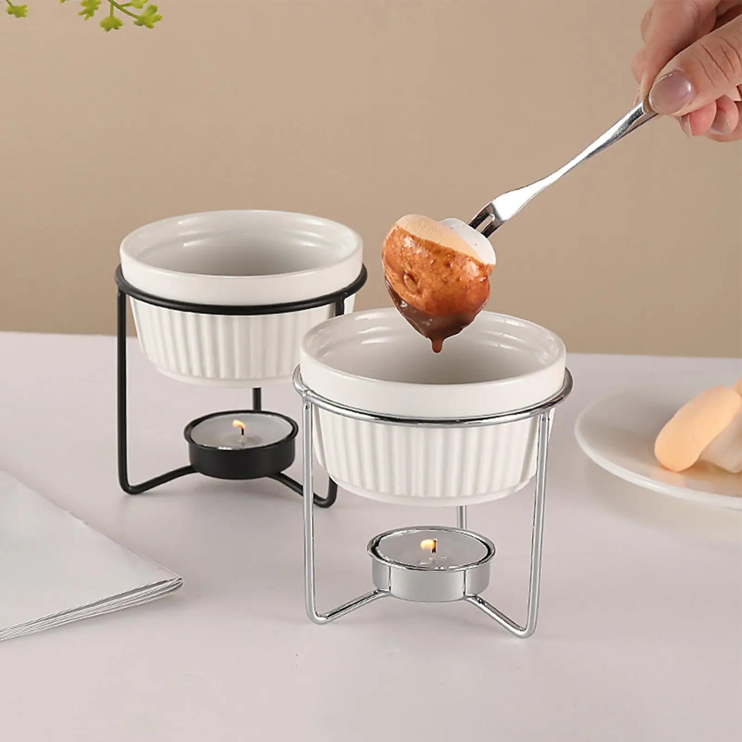 Ceramic Butter Melter & Fondue Pot – Cordless Cheese Warmer Set