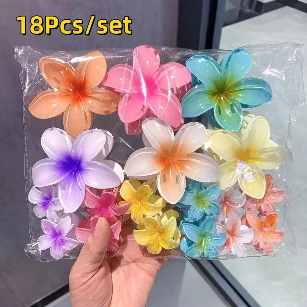 3-Pack Plumeria Flower Hair Claw Clips – Gradient Acrylic Set