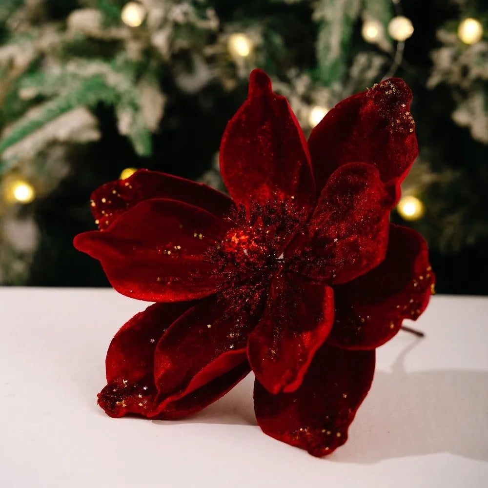 26cm Glitter Poinsettia Artificial Christmas Flower | DIY Decor