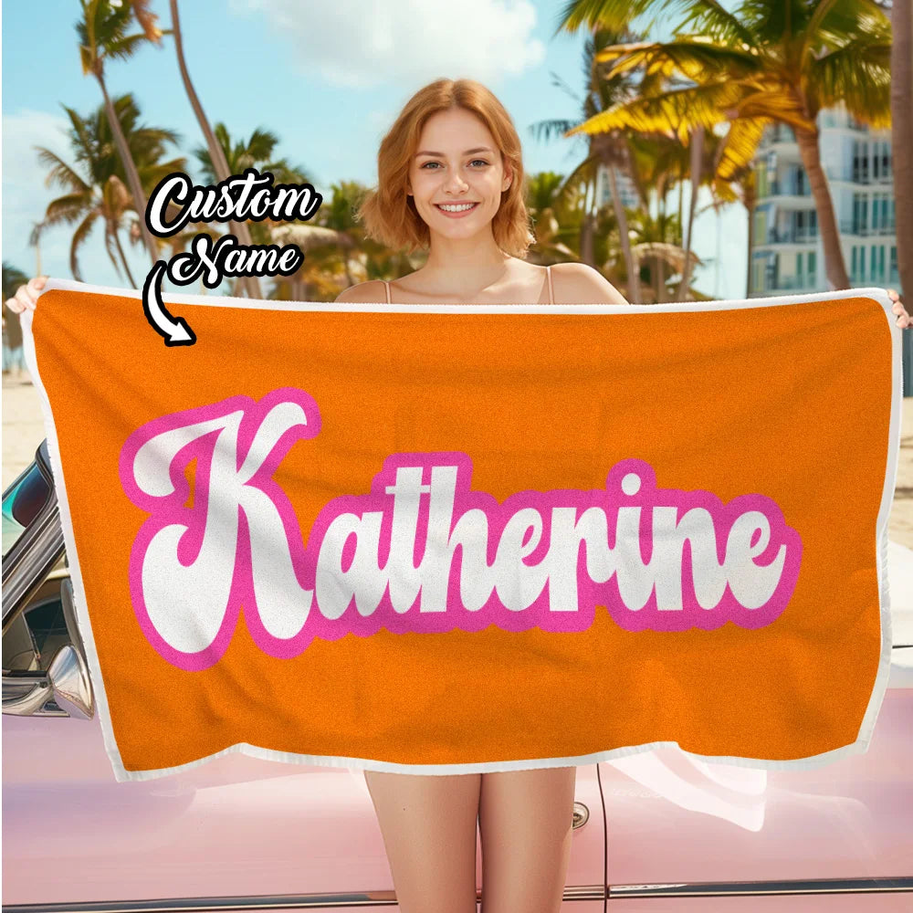 Custom Name Beach Towel | Personalized Microfiber Quick Dry Personalized Beach Towel Peaceful Pleasures Health and Wellness Orange 80x130cm