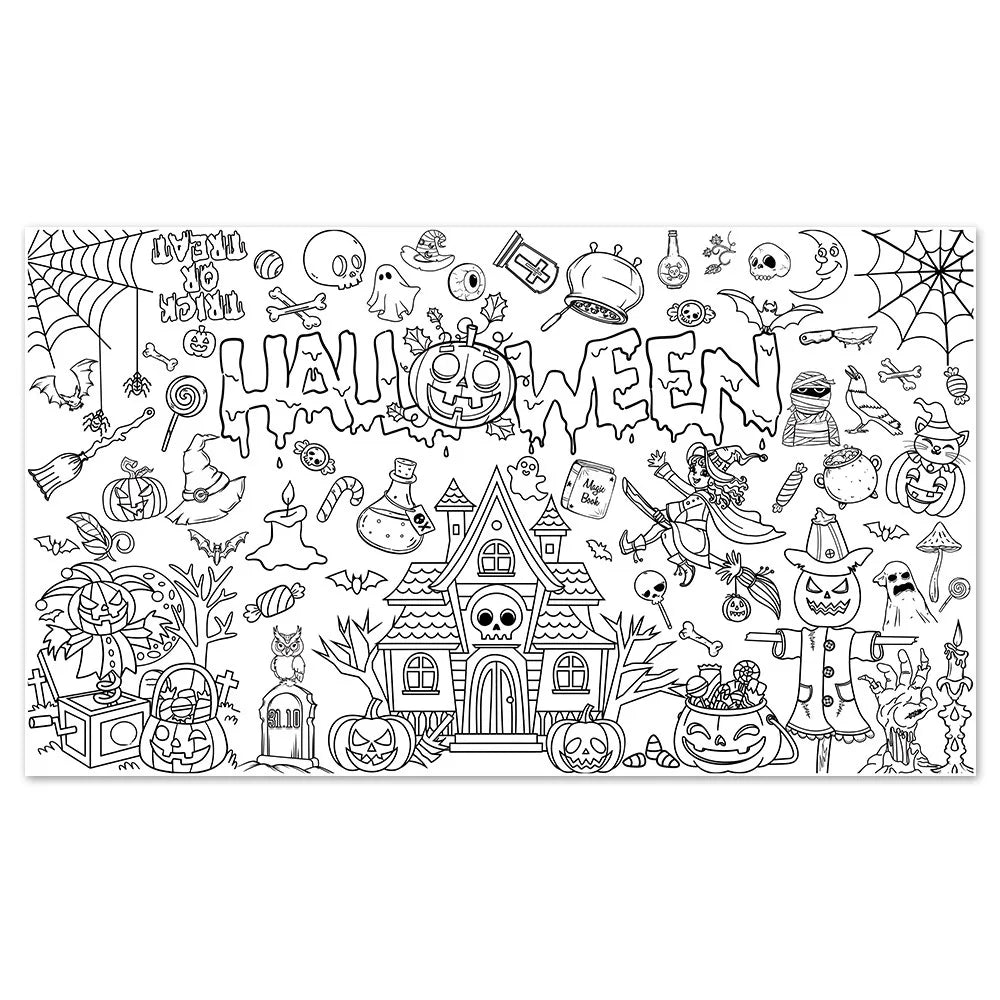 Creative Halloween Graffiti Tablecloth Handmade DIY Painting Large Coloring Posters 130x75cm Cartoon Large Paper Banner Peaceful Pleasures Health and Wellness 130x75cm