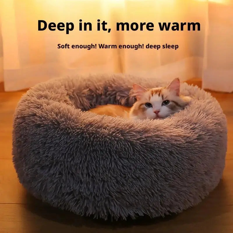 Donut Pet Bed | Plush Faux Fur Round Bed for Cats & Dogs