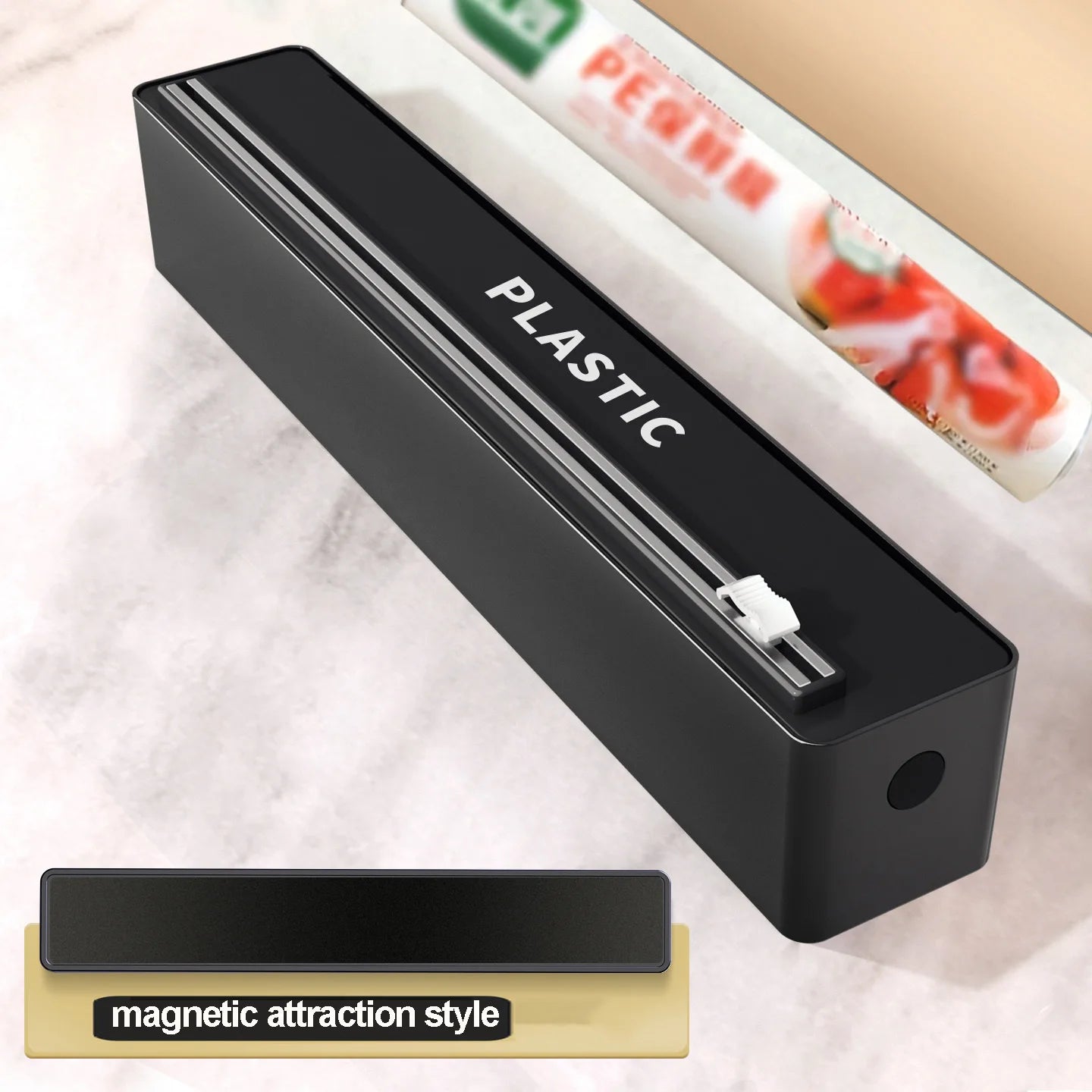 Household Cling Film Cutter with 1 Roll Wrap, Bidirectional Slide Magnetic Wall Mount Storage Box for Aluminum Foil Baking Paper Peaceful Pleasures Health and Wellness Magnetic suction With cling film