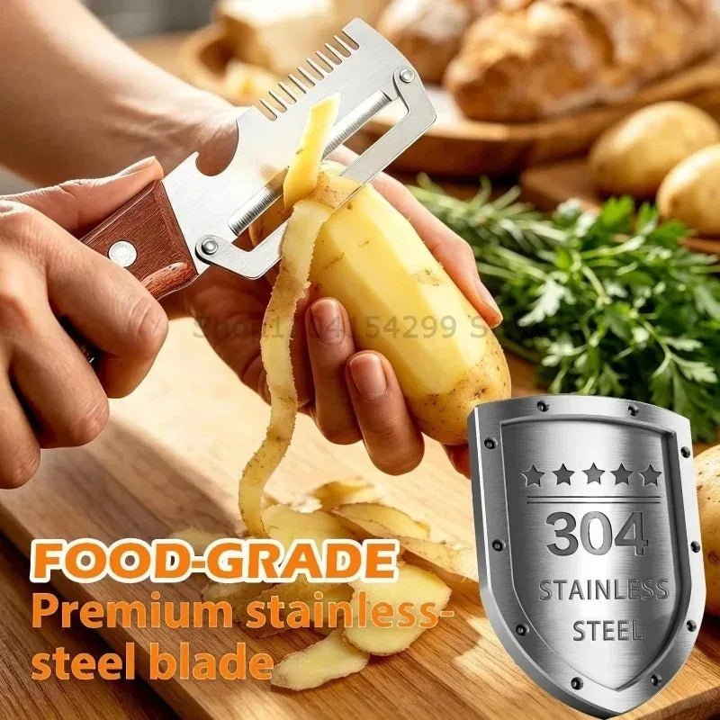 3-in-1 Vegetable Peeler & Paring Knife | Wooden Handle