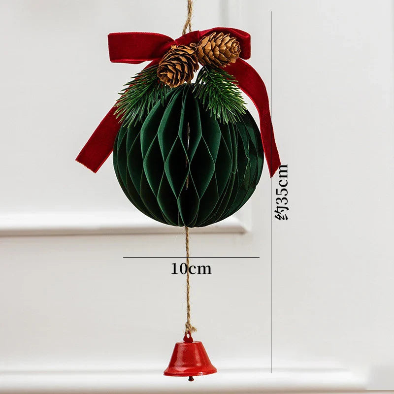 Christmas Honeycomb Bell Ornament – Paper & Velvet Hanging Decor