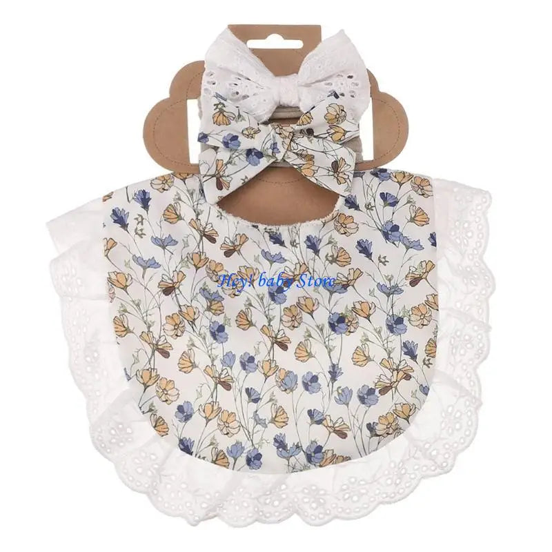 Baby Teething Drool Bib with Bowknot Headband – Soft Cotton